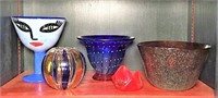 Artglass Footed Bowl, Vases, and Candle