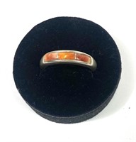 Sterling silver band style ring with coral inlay,
