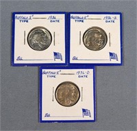 (3) 1936 Buffalo Nickels