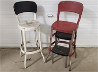 2 vintage metal stools, measure 35 in tall