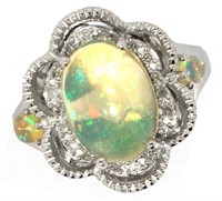 Natural 3.00 ct Cabochon Opal & Diamond Ring