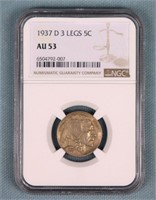 1937-D 3-Leg Buffalo Nickel, NGC AU-53