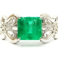 Platinum 1.35 ct Natural Emerald Antique Ring