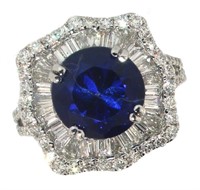 18k Gold 5.78 ct Round Sapphire & Diamond Ring