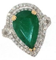 18k Gold 5.11 ct Natural Emerald & Diamond Ring