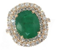 14k Gold 5.48 ct Natural Emerald & Diamond Ring