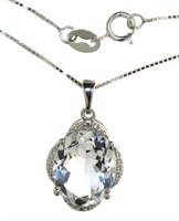 Oval 5.16 ct Natural White Topaz-Diamond Necklace
