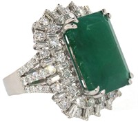 18k Gold 19.58 ct Natural Emerald & Diamond Ring