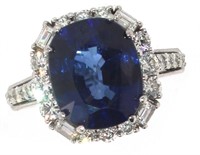 14k Gold 7.63 ct Oval Sapphire & Diamond Ring