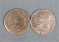 (2) 1834 Capped Bust Half Dollars