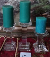 V - 3 SHANNON CRYSTAL CANDLEHODERS & CANDLES