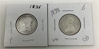Pair Of 1835 Capped Bust Quarters, Scarce.