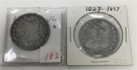 1822, 1827 Capped Bust Half Dollars.