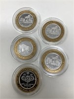 5 .999 Fine Silver Gaming Tokens.