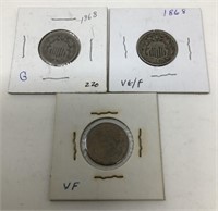 1868, 1882 Shield Nickels.