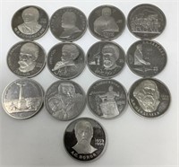 13 Commemorative Russia Ruble Coins.