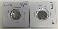 1869, 1888 3 Cent Nickels.