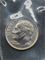 Uncirculated 2001-D Roosevelt Dime In Mint Cello
