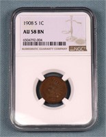 1908-S Indian Cent, NGC AU-58 BN