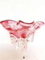 ART GLASS VASE CRANBERRY TOP CLEAR BASE 6.5" H X
