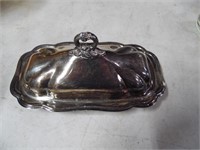 SILVER BUTTER DISH WITH GLASS BOTTOM INSERT