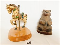 CAROUSEL HORSE AND 5.5" CARVED BEAR