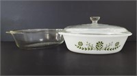 Vtg Glasbake Green Meadow & Clear Casserole Dishes