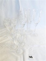 CRYSTAL UNMARKED CHAMPAGNE AND 2 STYLE CORDIALS