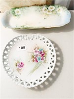 HAND PAINTED HEART DISH AND LIMOGES DAISY OVAL