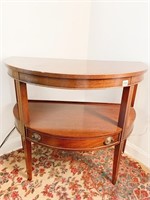 1/2 MOON 2 TIER TABLE WITH INLAY CENTER DRAWER