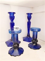 BLOWN GLASS CANDLE STICKS 4.75" H AND OTHER 8" H