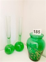 PAPER WEIGHT BOTTOM 2 BUD CASES AND 4" GREEN VASE