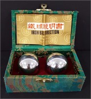 Vintage Chinese Iron Meditation Balls, Case