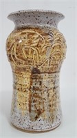 Large Carved Studio Stoneware Vase Oxide Signature
