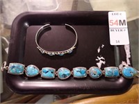 PAIR TURQUOISE/STERLING BRACELETS, ONE SIGNED