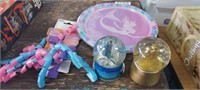 LOT OF GOODIES, 2 SNOW GLOBES, PARTY SUPPLIES