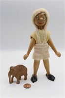 Hand-Carved Wooden Pinocchio Doll And Elephant