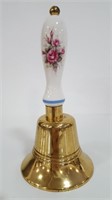 Vintage Brass & Ceramic Bell, England,  7" Tall