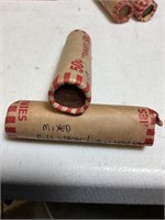 Two rolls, Indianhead and wheat pennies