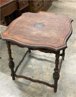 Antique Square Top Side Accent Table with Floral