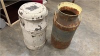 Two Vintage Metal Milk Cans One with Lid and One