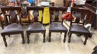 Four Wooden Dining Chairs with Faux Leather