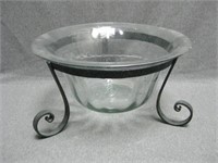 Vtg. Glass Dish In Metal Holder