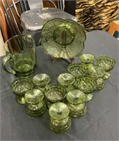 12 White Hall Green Glasses with Matching Pitcher