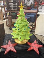 Vintage Green Ceramic Christmas Tree with Base