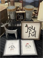 2 Farmhouse Goat Christmas Pictures, Wood Joyful