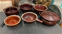 Lot of 6 Brown Stoneware Dishes, Marcrest, Etc.