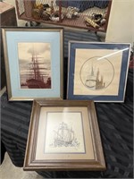 Three Vintage Ship Pictures, Nautical Decor