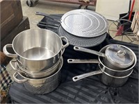 Set of Stainless Range Craft Pots, Strainer, and