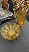 Amber Glass Pitcher with Serving Bowl